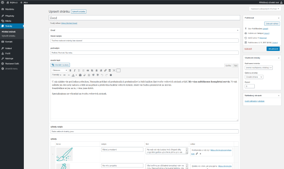 Ukázka WordPress administrace